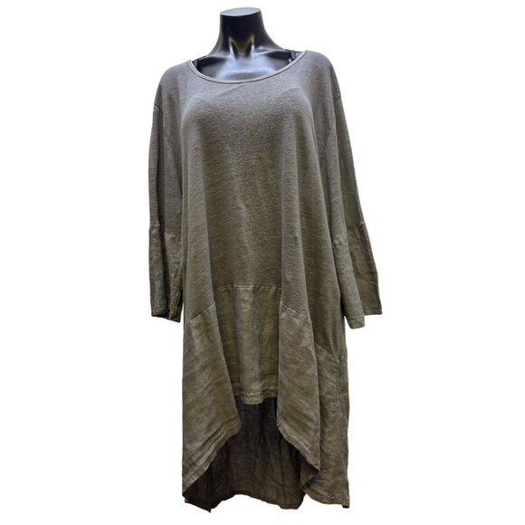 Linen Tunic Dress Hi-Low Style Grey Made In Italy Size L - Picture 1 of 5